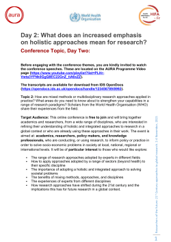 Day 2: What does an increased emphasis on holistic approaches