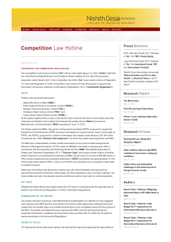 Competition Law Hotline - Nishith Desai Associates