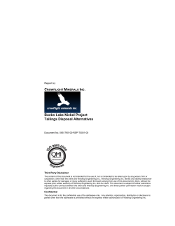 Bucko Lake Nickel Project Tailings Disposal Alternatives