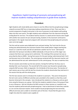 Hypothesis: Explicit teaching of synonyms