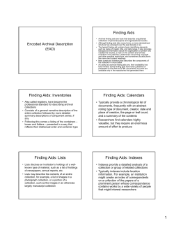 Finding Aids Finding Aids: Inventories Finding Aids