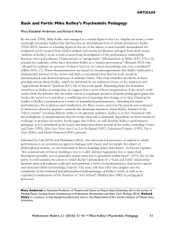 Back and Forth: Mike Kelley`s Psychedelic Pedagogy