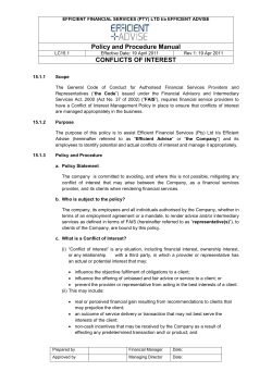 Policy and Procedure Manual CONFLICTS OF
