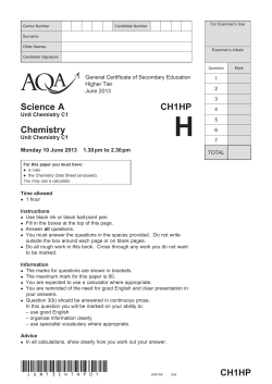 GCSE Chemistry Question paper Unit 01 - Chemistry June 2013