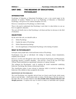UNIT ONE: THE MEANING OF EDUCATIONAL PSYCHOLOGY