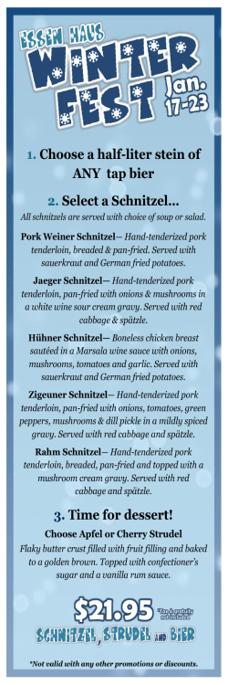 1. Choose a half-liter stein of ANY tap bier 2. Select a Schnitzel&hellip; 3