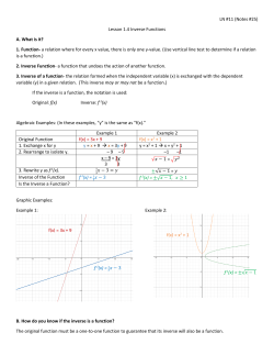 LN #11 (Notes #25) Lesson 1.4 Inverse Functions A. What is it? 1