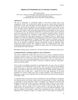 Impacts of Urbanisation in Low