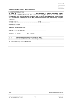 2008 SOCIOECONOMIC SURVEY QUESTIONNAIRE A SHORT