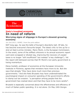Italy`s troubled economy: In need of reform | The Economist