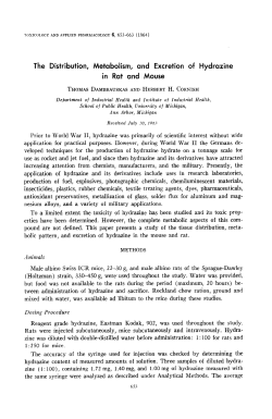 The Distribution, Metabolism, and Excretion of Hydrazine in Rat and