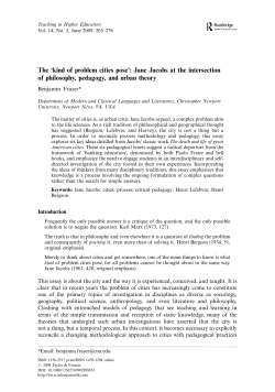 The `kind of problem cities pose`: Jane Jacobs at the intersection of