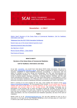 Newsletter - 1/2017 - Swiss Chambers` arbitration institution
