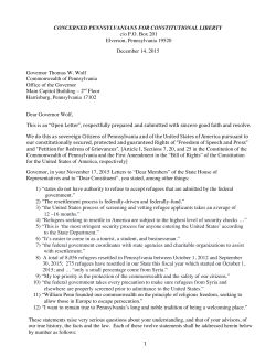 12-14-2015 Open Letter to Govenor Wolf