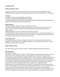 Assembly in Brief Monday, October 22, 2012 Congratulations to the