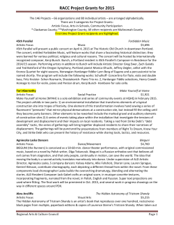 RACC Project Grants for 2015 - Regional Arts and Culture Council