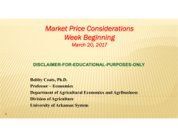 Market Price Considerations Week Beginning