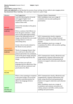Mastery Task Suggestions Success Criteria / Assessment NOVICE
