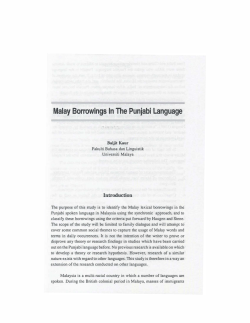 Malay Borrowings In The Punjabi Language