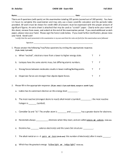 Dr. Bola&ntilde;os CHEM 100 - Exam #2A Fall 2014 There are 8