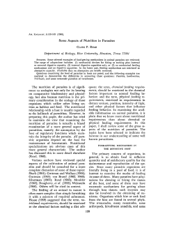Some Aspects of Nutrition in Parasites Department of Biology, Rice