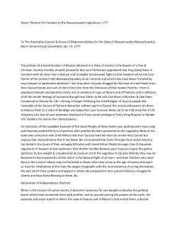 Slaves` Petition for Freedom to the Massachusetts Legislature, 1777