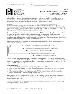 LAB 2: RESTRICTION ENZYME DIGESTION (CUTTING) OF DNA