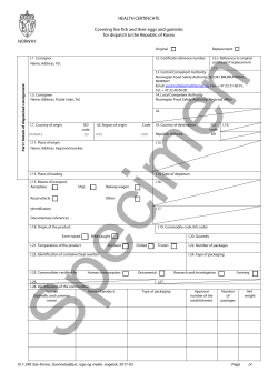 NORWAY HEALTH CERTIFICATE Covering live fish