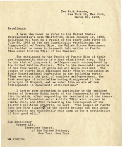 Letter to: Excellency from Henry Cabot Lodge,March 20, 1953.