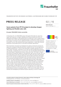 2016 &ndash; Seven patents from FP7 EU project to