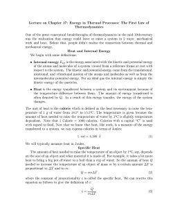 Lecture on Chapter 17: Energy in Thermal Processes: The First Law