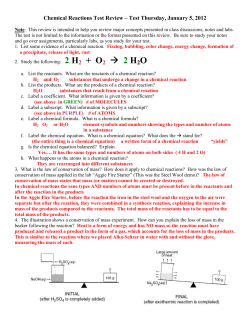 Chemical Reactions Test Review &ndash; Test Thursday, January 5