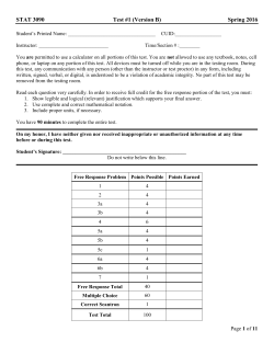 STAT 3090 Test #1 (Version B) Spring 2016