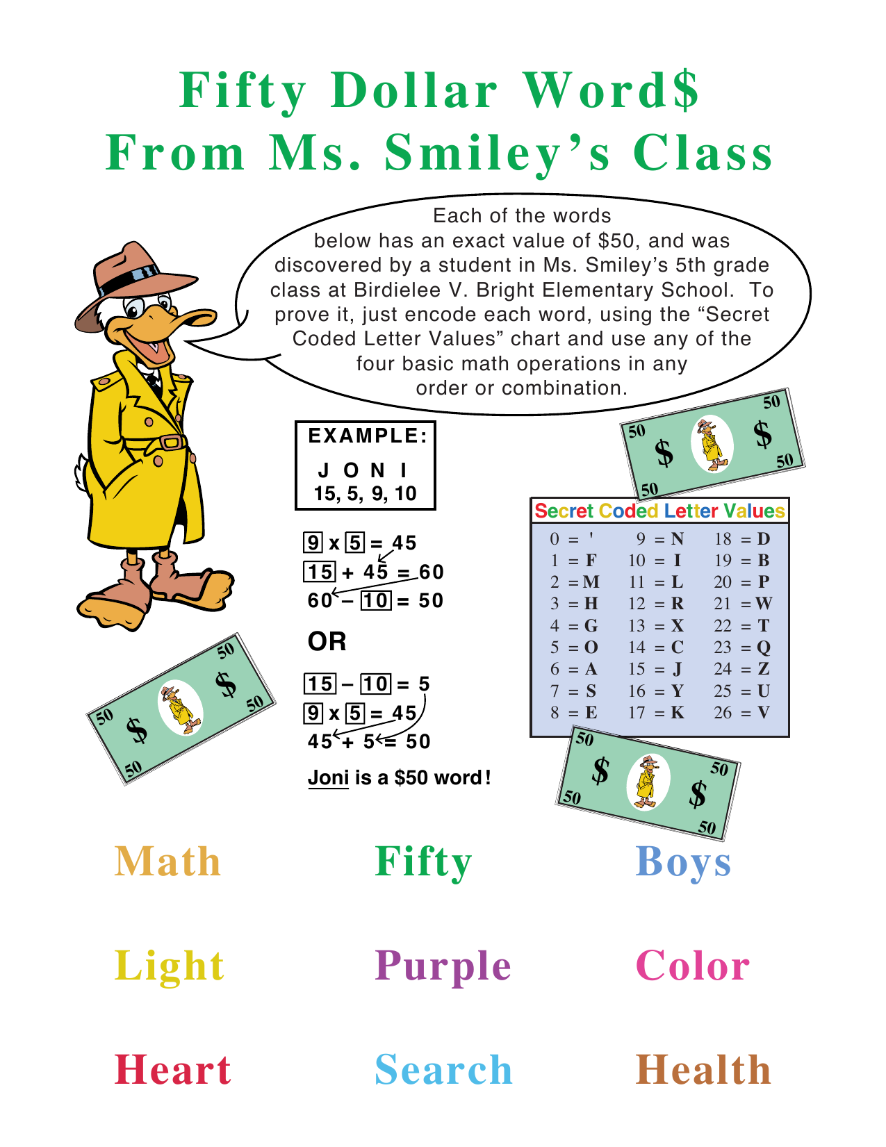 Fifty Dollar Word From Ms Smiley S Class