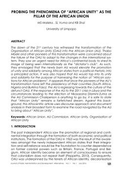 PROBING THE PHENOMENA OF “AFRICAN UNITY” AS THE