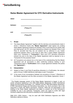 Swiss Master Agreement for OTC Derivative Instruments (2013
