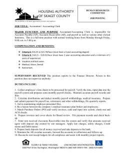JOB TITLE: Accountant / Accounting Clerk MAJOR FUNCTION AND