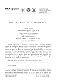 FaIR PRIcE IN SQuEEZE-out tRaNSactIoNS