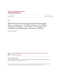 Book Review (reviewing Kenneth Pennington, Pope and Bishops