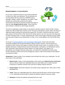 BIOGEOCHEMICAL CYCLES PROJECT As you know, organisms