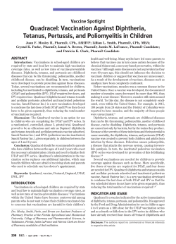 Quadracel: Vaccination Against Diphtheria, Tetanus, Pertussis, and