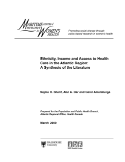 Ethnicity, Income and Access to Health Care in the Atlantic Region