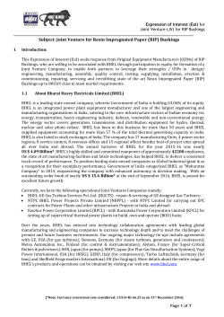Subject: Joint Venture for Resin Impregnated Paper (RIP) Bushings
