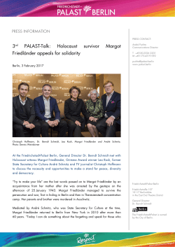 3rd PALAST-Talk: Holocaust survivor Margot Friedl&auml;nder appeals