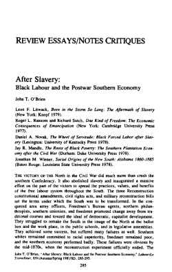 REVIEW ESSAYS/NOTES CRITIQUES After Slavery