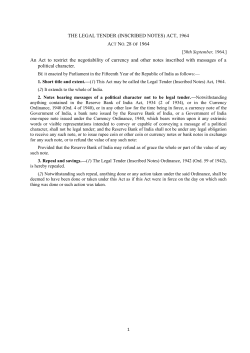 THE LEGAL TENDER (INSCRIBED NOTES) ACT, 1964 ACT NO. 28