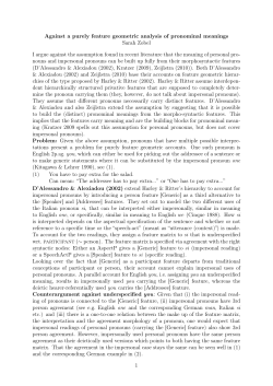 Against a purely feature geometric analysis of pronominal meanings