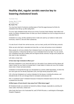 Healthy diet, regular aerobic exercise key to lowering cholesterol