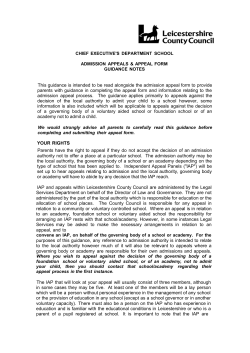 School Admissions Appeals Guidance