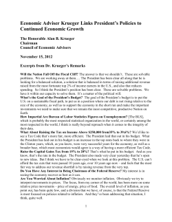 Economic Adviser Krueger Links President`s Policies to Continued